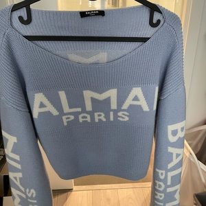 Balmain logo-print off-shoulder jumpera Authentic